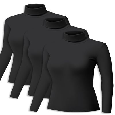 ZUTY 3 Pack Turtleneck Long Sleeve Shirts Thermal Underwear for Women Long Johns Winter Clothes Warm Base Layer Tops Black-Black-Black M