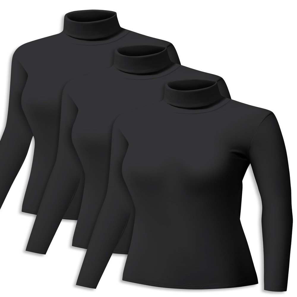 ZUTY 3 Pack Turtleneck Long Sleeve Shirts Thermal Underwear for Women Long Johns Winter Clothes Warm Base Layer Tops Black-Black-Black M