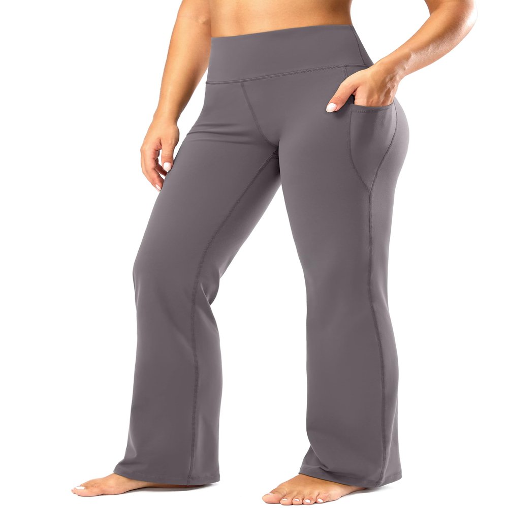 28"/30"/32"/34" Inseam Women's Bootcut Yoga Pants Long Bootleg High-Waisted Flare Pants with Pockets(Taupe,32-S)