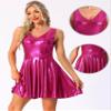 Allegra K Metallic Dress for Women High Waist Sleeveless Party Mini Holographic Dresses Small Rose Red view 2