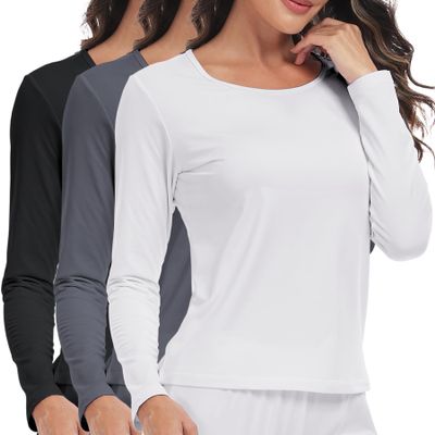 ZUTY 3 Pack Long Sleeve Thermal Shirts for Women Tops Long Johns Lightweight Winter Clothes Warm Base Layer Black-White-Grey XL
