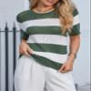 Dokotoo Summer Tops for Women Casual Short Sleeve Knit T Shirts 2025 Fashion Color Block Round Neck Striped Pullover Top Blouses Womens Spring Blouse Green Large view 2