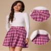 Allegra K Vintage Plaid Skirt for Women's Double Breasted A-Line Pleated Mini Skirts Small Pink White view 2