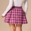 Allegra K Vintage Plaid Skirt for Women's Double Breasted A-Line Pleated Mini Skirts Small Pink White view 3
