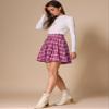 Allegra K Vintage Plaid Skirt for Women's Double Breasted A-Line Pleated Mini Skirts Small Pink White view 4