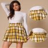Allegra K Plaid Mini Skirt for Women's Tartan A-Line Buffalo Vintage Pleated Skirts Medium Yellow Blue view 2