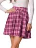 Allegra K Vintage Plaid Skirt for Women's Double Breasted A-Line Pleated Mini Skirts Large Pink White