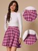 Allegra K Vintage Plaid Skirt for Women's Double Breasted A-Line Pleated Mini Skirts Large Pink White view 2