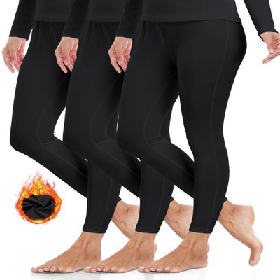 ZUTY 3 Pack Thermal Long Johns Fleece Lined Leggings for Women Underwear Tights Warm Winter Base Layer Pants Black-Black-Black L