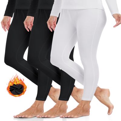 ZUTY 3 Pack Thermal Long Johns Fleece Lined Leggings for Women Underwear Tights Warm Winter Base Layer Pants Black-Black-White M