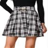 Allegra K Vintage Plaid Skirt for Women's Double Breasted A-Line Pleated Mini Skirts X-Small Black White