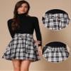 Allegra K Vintage Plaid Skirt for Women's Double Breasted A-Line Pleated Mini Skirts X-Small Black White view 2