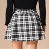 Allegra K Vintage Plaid Skirt for Women's Double Breasted A-Line Pleated Mini Skirts X-Small Black White view 3