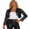 Allegra K PU Leather Cropped Jackets for Women's Long Sleeve Casual Party Bolero Short Jacket X-Small Black view 1