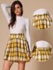 Allegra K Vintage Plaid Skirt for Women's Double Breasted A-Line Pleated Mini Skirts X-Small Yellow Blue view 2