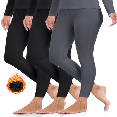 ZUTY 3 Pack Thermal Long Johns Fleece Lined Leggings for Women Underwear Tights Warm Winter Base Layer Pants Black-Black-Grey S
