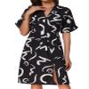 Allegra K Printed Dresses for Women's Short Sleeve V Neck High Waist Split Casual Knee Length Dress Medium Black White view 1