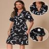 Allegra K Printed Dresses for Women's Short Sleeve V Neck High Waist Split Casual Knee Length Dress Medium Black White view 2