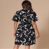 Allegra K Printed Dresses for Women's Short Sleeve V Neck High Waist Split Casual Knee Length Dress Medium Black White view 3