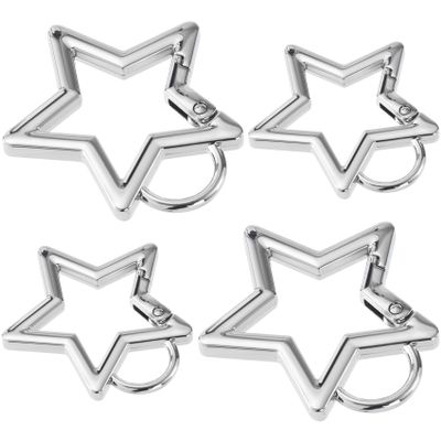 Isslly 4 PCS Star Snap Clips, Zinc Alloy Heavy Duty Star Shaped Keychain Clip with 2 Sizes, Silver Cute Clip for Bags, Backpack, Keys