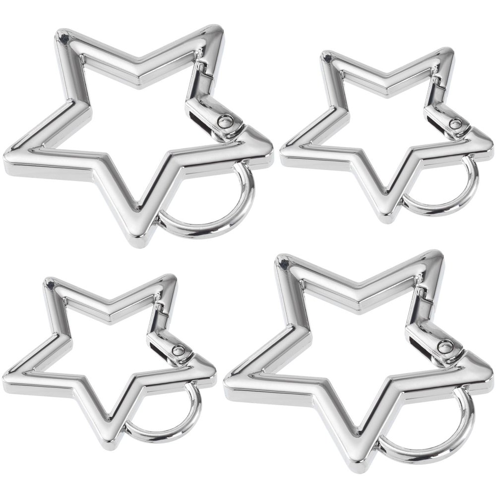 Isslly 4 PCS Star Snap Clips, Zinc Alloy Heavy Duty Star Shaped Keychain Clip with 2 Sizes, Silver Cute Clip for Bags, Backpack, Keys