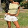 Half Lace Mini Skirts for Women Low Waist Ruffle Pleated Layered Skirts Floral Lace Short Bloomer Skirts(Basic White,Medium) view 4
