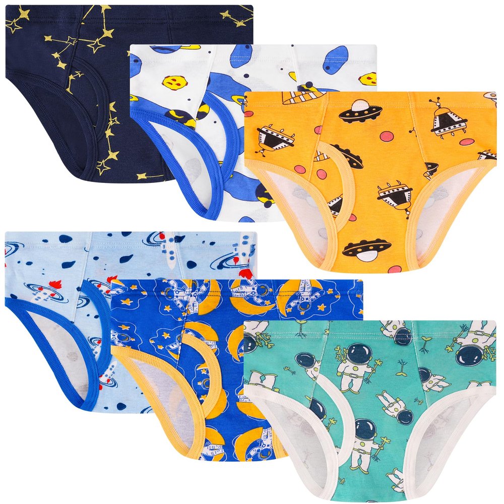 JAHSIYI Boys Underwear Size 8 7 Kids Soft 100% Cotton Briefs Age 7-8 Years Old Children's Space Cartoon Print Underpants Medium Undies 7T 8T M Clothes