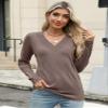 AKEWEI Women's Sweaters Casual V Neck Long Sleeve Pullover Tops Lightweight Knit Fall Clothes(Camel,XXL) view 3
