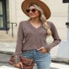 AKEWEI Women's Fall Sweaters V Neck Casual Long Sleeve Tops Shirts Ribbed Buttons Pullover(Camel,Medium) view 2