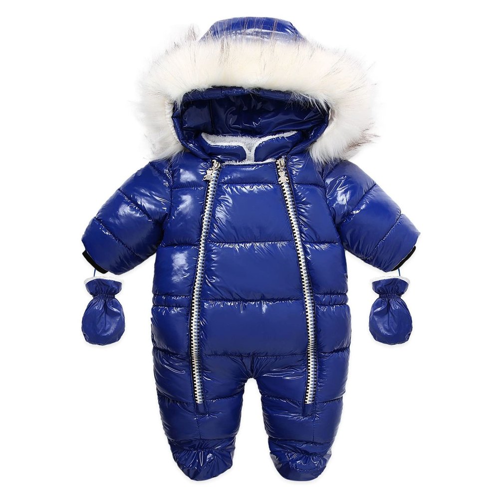 Baby Jacket Baby Boys Snowsuit Newborn Winter Coat Jumpsuit Toddler Warm Hooded Romper for Infant Girls Snow Suit Wear (Blue, 0-6 Months)