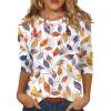 3/4 Length Sleeve Womens Tops 2026 Spring Summer Clothing for Women Plus Size Shirts for Women 3/4 Sleeve Tops Crew Ncek Floral Print Trendy Causal Blouse A02 Saffron XXL view 1