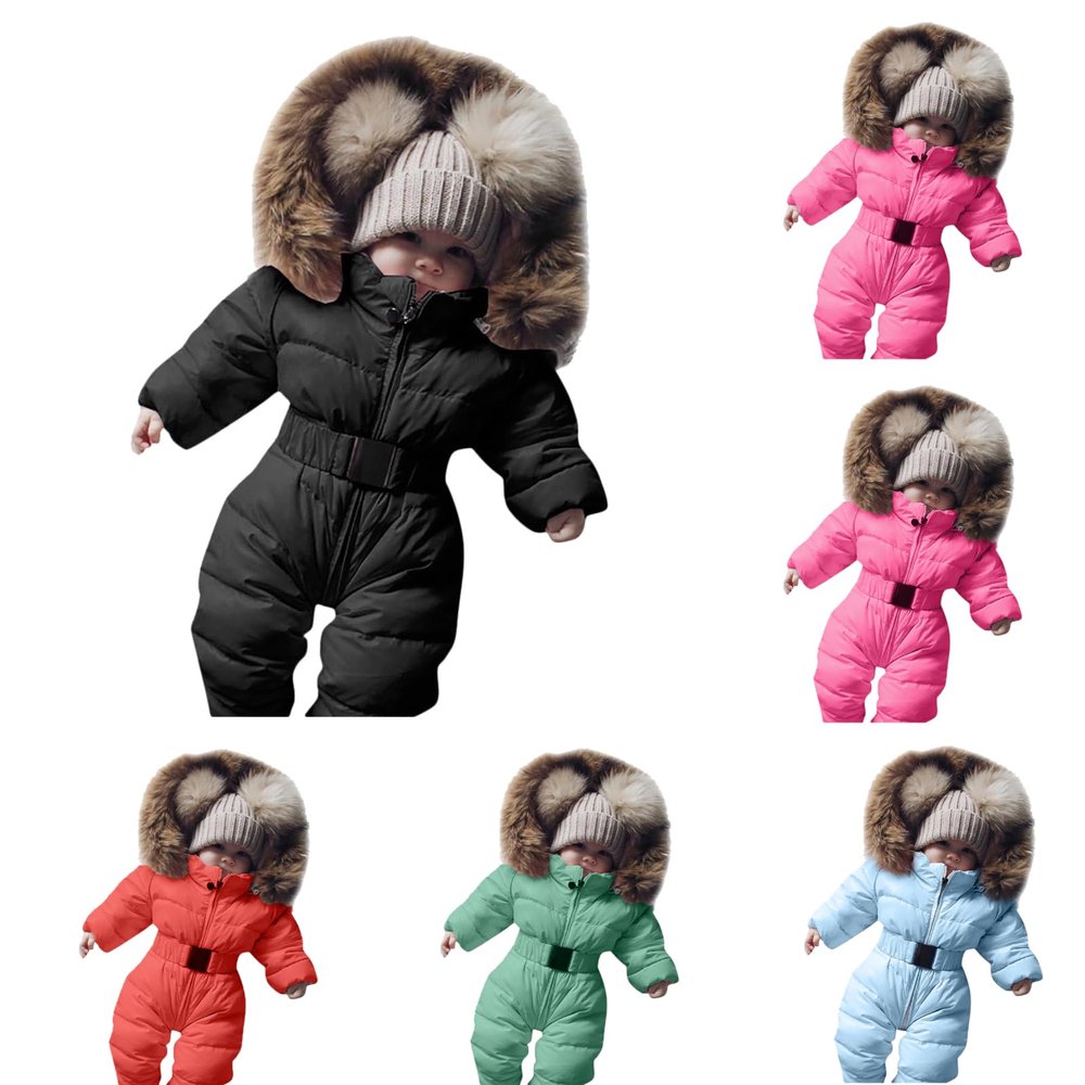 Infant Snowsuit Baby Infant Baby Winter Snowsuit Coat Romper Hooded Double Zipper Fu Collar Warm Jumpsuit Boys Girls 6-24 Months (Green, 12-18 Months)
