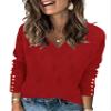 AKEWEI Women's Fall Sweaters V Neck Casual Long Sleeve Tops Shirts Ribbed Buttons Pullover(Red,Medium) view 1