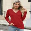 AKEWEI Women's Fall Sweaters V Neck Casual Long Sleeve Tops Shirts Ribbed Buttons Pullover(Red,Medium) view 2