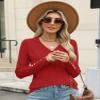 AKEWEI Women's Fall Sweaters V Neck Casual Long Sleeve Tops Shirts Ribbed Buttons Pullover(Red,Medium) view 4