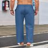 COOFANDY Men's Casual Linen Pants Summer Beach Dress Pants Loose Fit Expandable Waist Trousers with Pockets Marine Blue view 2