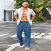 COOFANDY Men's Casual Linen Pants Summer Beach Dress Pants Loose Fit Expandable Waist Trousers with Pockets Marine Blue view 3