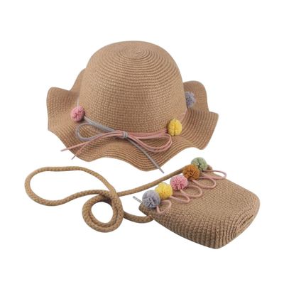 MOBUTOFU Boy Girl Sun Protection Hat Matching Storage Bag Khaki Fashion Straw Beach Hat for Girls Lightweight and Breathable Summer Headwear for Outdoor Activities and Travel