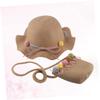 MOBUTOFU Boy Girl Sun Protection Hat Matching Storage Bag Khaki Fashion Straw Beach Hat for Girls Lightweight and Breathable Summer Headwear for Outdoor Activities and Travel view 2