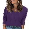 AKEWEI Womens Lightweight Sweaters Long Sleeve Knitted Tops Dressy Casual V Neck Buttons Pullover(Purple,XXL)