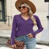 AKEWEI Womens Lightweight Sweaters Long Sleeve Knitted Tops Dressy Casual V Neck Buttons Pullover(Purple,XXL) view 2