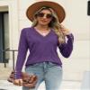 AKEWEI Womens Lightweight Sweaters Long Sleeve Knitted Tops Dressy Casual V Neck Buttons Pullover(Purple,XXL) view 3