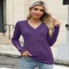 AKEWEI Womens Lightweight Sweaters Long Sleeve Knitted Tops Dressy Casual V Neck Buttons Pullover(Purple,XXL) view 4