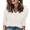 AKEWEI Women's Sweaters Casual V Neck Long Sleeve Pullover Tops Knit Fall Fashion 2026 Clothes(White,Small) view 1