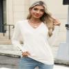 AKEWEI Women's Sweaters Casual V Neck Long Sleeve Pullover Tops Knit Fall Fashion 2026 Clothes(White,Small) view 3
