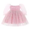AFAVOM Toddler Girls Tulle Tutu Dress Princess Birthday Cake Smash Dress Formal Baptism Flower Girl Dress Wedding Long Sleeve Christening Dress Prom Pageant Outfit Pink-Snowflake Print 2-3 Years view 1