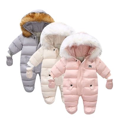 Baby Winter Clothes Baby Boy Girl Winter Hooded Puffer Jacket Snowsuit with Gloves Snow Suit for Babies 0-6 Months Baby Winter Clothes (Pink, 9-12 Months)