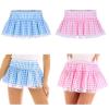Women Ruffled Lace Mini Skirts Y2k Layered Skirts Low Rise Floral Mini Skirt Flowy Tiered Short Skirt (Pink Plaid, S) view 4