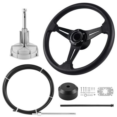 LOSCHEN Marine Steering System, 15 Feet Cable Outboard Steering Kit 3/4" Standard Tapered Shaft, Boat Steering Control Cable for Yachts, Fishing Boats and Waterborne Vehicles- with Steering Wheel