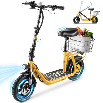 Caroma Peak 1200W Electric Scooter Adults, 30 Miles Max Range, Adjustable Handlebar Height, Foldable Electric Scooter with Seat, Detachable Large Basket, Commuter E-Scooter for Adult and Teens
